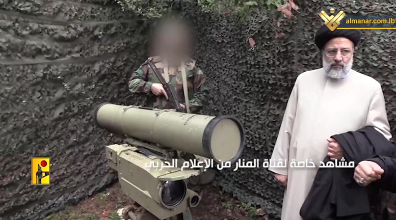 Raisi next to an anti-tank missile launcher (al-Manar, May 24, 2024)