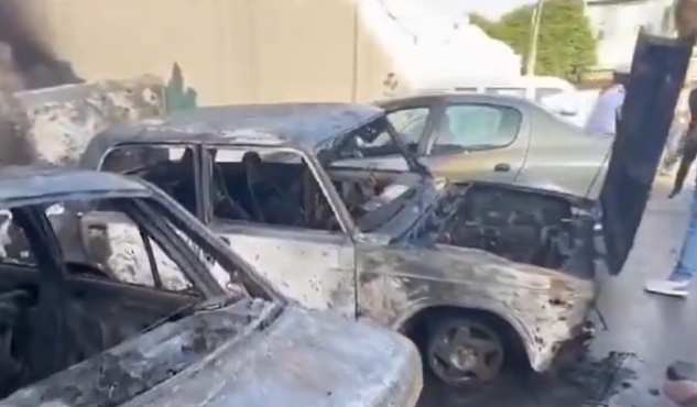 The car after the explosion (Ahmad_1alshble's X account, May 25, 2024). 