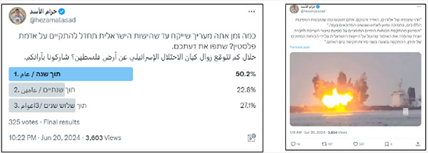 פרסומים בעברית של חזאם אלאסד (חשבון X של חזאם אלאסד 19-24 ביוני 2024)