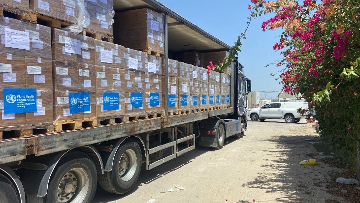 A truck with boxes of antibiotics delivered to the Gaza Strip (COGAT X account, June 14, 2024)