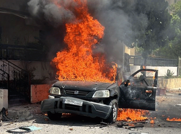 Halihali's vehicle after the attack near Sidon (: al-'Ahed, August 26, 2024(