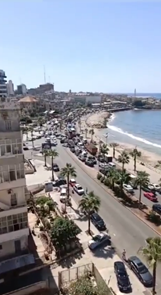 Traffic jams on the coastal road leaving Tyre (Lebanese Phalanges X account, September 23, 2024). 