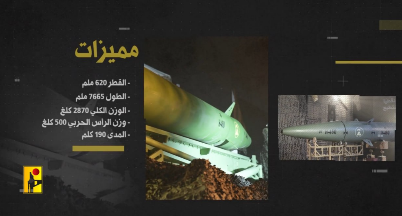 Hezbollah's Qader-1 surface-to-surface ballistic missile (Hezbollah combat information Telegram channel, September 25, 2024). 