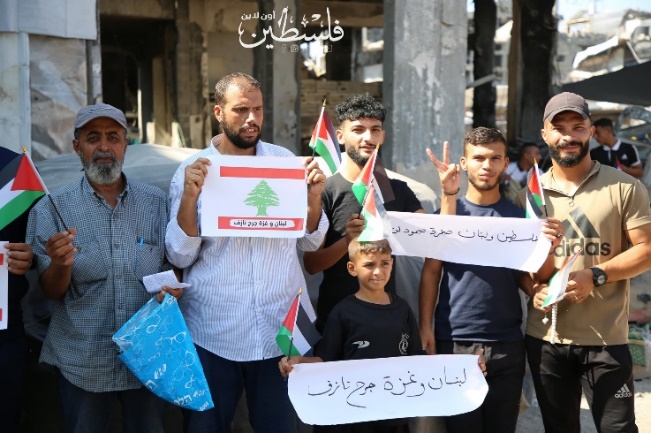 Demonstrating support for Hezbollah in the Jebalya refugee camp (Palestine Online X Account, September 29, 2024)