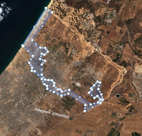 Satellite photo of the location of IDF forces in the Gaza Strip (Gaza News Telegram channel, October 11). 