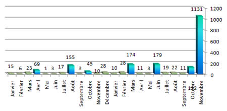 Tirs de roquettes depuis le début de l'année 2011