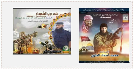 Left: The Hamas police force death notice for Muhammad Ahmed al-'Awar (Facebook page of the Gaza Strip ministry of the interior, June 12, 2014). Right: The death notice issued by the Popular Resistance Committees military-terrorist wing (Salah al-Din Brigades website, June 11, 2014)