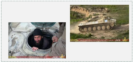 Left: The suicide bomber. Right: The APC used for the attack  (ISIS-affiliated Facebook account, February 16, 2015)