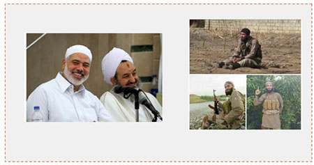 Left: Sheikh Ali al-Ghafari, Bilal al-Ghafari's father (right) and Ismail Haniyeh. Right: Bilal Ali al-Ghafari, a fighter in the ranks of ISIS in Iraq (Paldf forum, November 11, 2016).