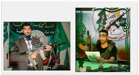 Left: A shaheed from Hamas' military-terrorist wing, killed in February 2008. The picture was posted by the Facebook page of the al-Salam mosque on the anniversary of his death (Facebook page of the al-Salam mosque in Gaza, February 28, 2017). Right: A Hamas operative reads a memorial notice for a Hamas operative killed in the Gaza Strip in Operation Cast Lead, who used to pray at the al-Salam mosque (Facebook page of the al-Salam mosque in Gaza, January 15, 2017).