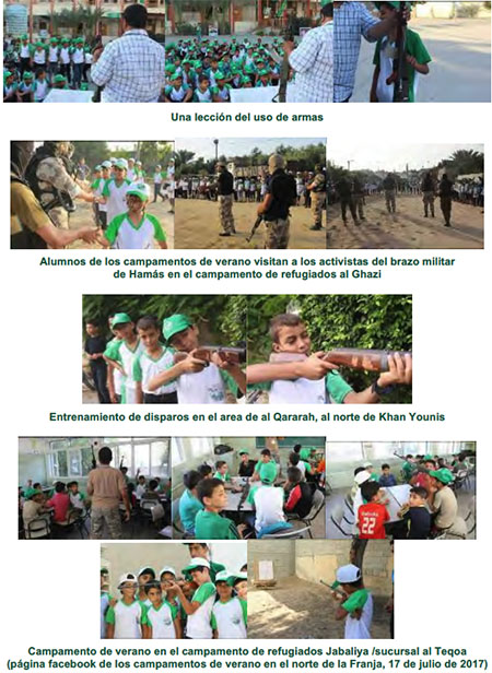 Actividad militar en los campamentos de verano de Hamás en la Franja (De la página facebook de la comisión de los campamentos de verano del distrito de Khan Younis, julio 2017)